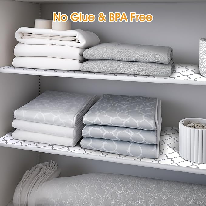 Shelf and Drawer Liner for Kitchen Cabinets Non-Adhesive, Strong Grip Non-Slip Thickened Cabinet Liners for Shelves, Waterproof Mats for Dresser Cupboard, White/Gray, 23 in x 30 Feet