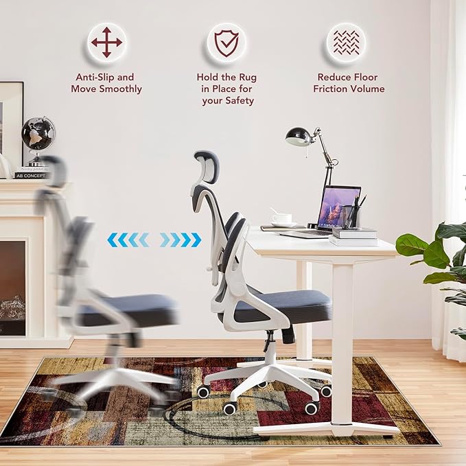 Office Chair Mat for Hardwood Floor&Tile Floor,36"X 48" Heavy Duty Desk Chair Mat for Hard Floors,Under Desk Rug for Rolling Computer Chair,Anti Slip,Low Pile Carpet Floor-Geo Multi