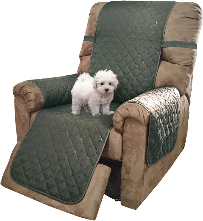 U-NICE HOME Recliner Chair Covers Reversible Chair Cover Pet Covers for Dogs with Elastic Straps Water Resistant Diamond Quilted (28''Recliner Oversized, Grey/Beige)