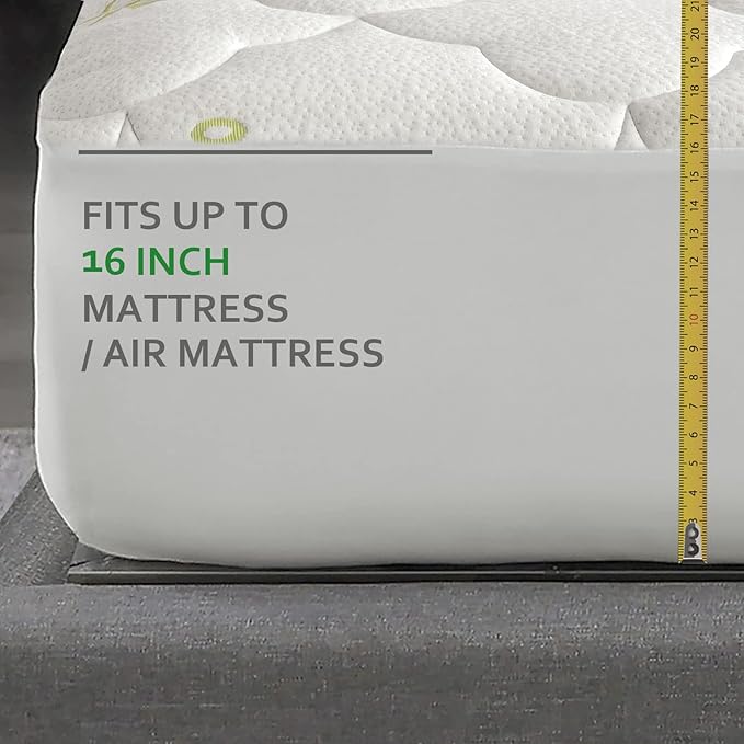 Queen Size Mattress Pad Air Topper Cover, Viscose Made from Bamboo, Soft Breathable Noiseless Camping Stretches up to 18"