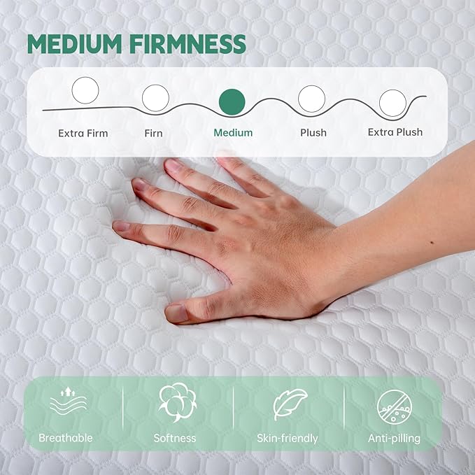 EYN Memory Foam Mattress Cooling Gel Size Matress in A Box Bed Frame Pressure Relief Medium Firm Size Removable Washable Cover Feel Bedroom Essentials CertiPUR-US Certified (6'', Full)