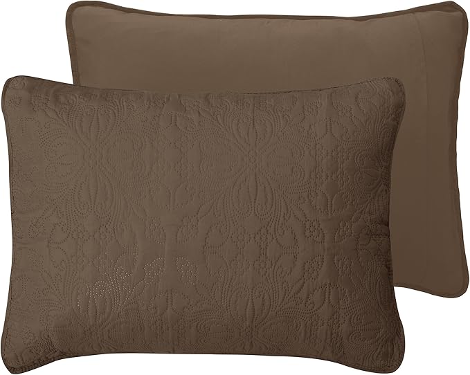 Easy-Going King Size Reversible Quilt Set with 1 Quilt and 2 Pillow Shams, Soft Bed Quilt Cover, Water Resistant Lightweight Microfiber Bedspread, Stain Resistant, Damask-Camel/Ivory