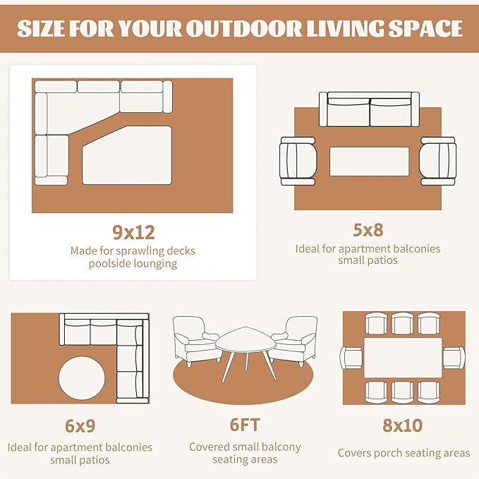 Ileading Large Plastic Outdoor Rug 9x12ft Modern Geometric Style Reversible Patio Area Rugs Waterproof Non Shedding Portable Carpets for Rv Outside Deck Pool Beach Picnic Camping (Orange)