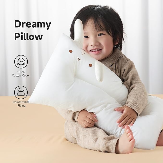 Choc chick Toddler Pillow,20X12inches Machine Washable 100% Cotton Pillowcase Soft Hypoallergenic Kids Pillows,Child Cute Animal Perfect Toddler Pillows for Sleeping 2 Years Old (Rabbit)