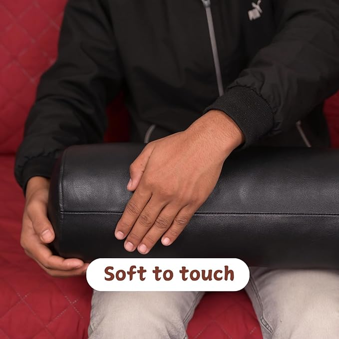 Neck Roll Pillow Cushion Cover, 24x5 Inch Full Moon Round Bolster Pillow Case, Cylinder Soft Lambskin Leather Pillowcase for Head, Spine & Neck Support During Sleep - Black Pack of 1