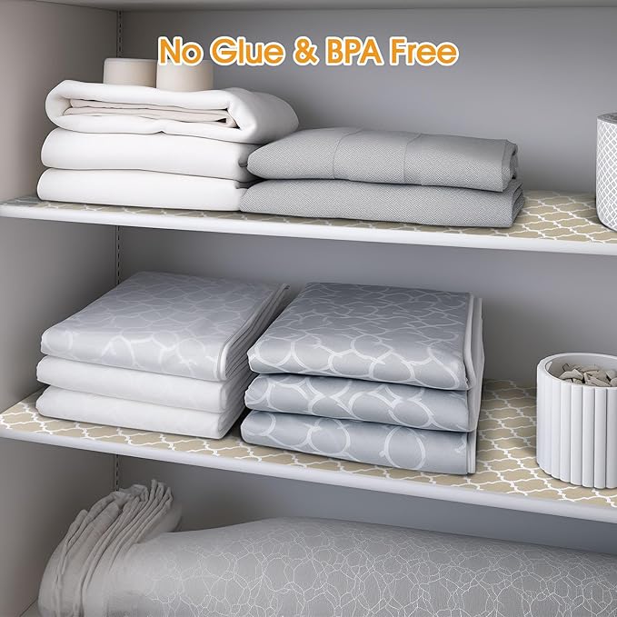 Shelf and Drawer Liner for Kitchen Cabinets Non-Adhesive, Strong Grip Non-Slip Thickened Cabinet Liners for Shelves, Waterproof Mats for Dresser Cupboard, Beige, 17 in x 20 Feet