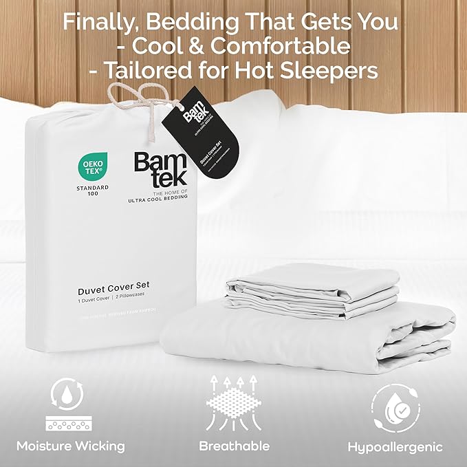Duvet Cover Set - 100% Viscose Derived from Bamboo Duvet Cover King Size, 3 PC Luxury Cooling Duvet Cover for Hot Sleepers, Silky Buttery Soft Comforter Cover & 2 PC King Pillowcases, White