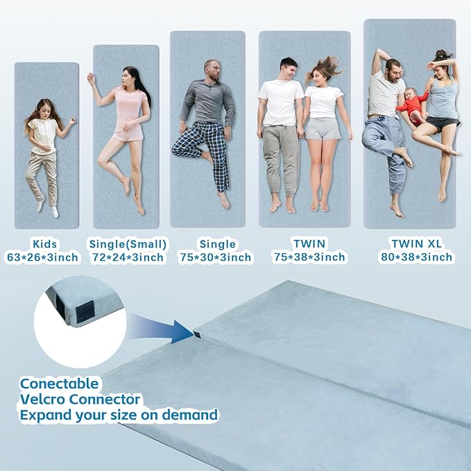 KingChii CertiPUR-US Memory Foam Camping Mattress, Portable Roll Up Travel Car Camping Mattress Sleeping Pad & Floor Mattress, Cot Mattress Guest Bed for Sleepover with Waterproof Cover & Travel Bag