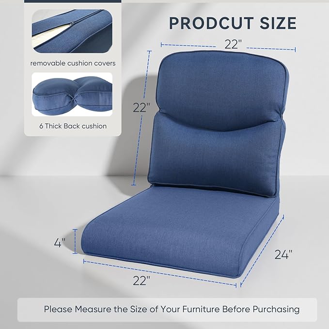 10-Piece Outdoor Patio Cushion Set - Fade & Water Resistant with Removable Olefin Cover, 22x24x4 Inch Memory Foam Cushions for Wicker Sectional Sofa – Blue/Crescent