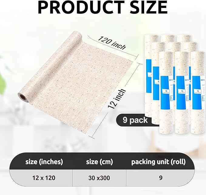 RAY STAR 12X120 Inch Shelf Liner for Kitchen Cabinets, Non-Adhesive Cabinet Liner Washable, PVC Drawer Liner for Dresser Non-Slip Bathroom (Yellow)(9 Roll)