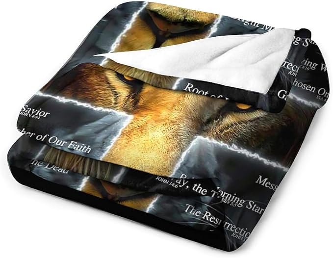 Christian Lion Blanket Scripture Jesus Throw Blanket Christian Gifts for Women Men Religious Blanket for Kids Adults Soft Warm Cozy Fleece Blanket for Couch Sofa Bed 60"x80"