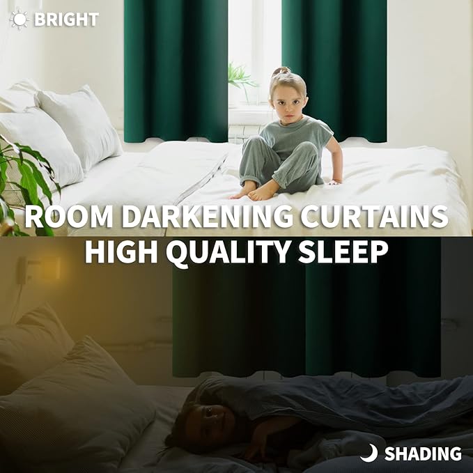 BGment Emerald Green Blackout Curtains for Bedroom 63 Inch Length - Thermal Insulated Drapes with Rod Pocket Room Darkening for Living Room Christmas, 42 x 63 Inch, 2 Panels