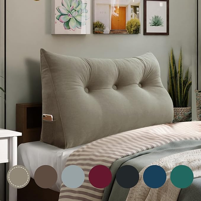 Wedge Headboard Pillow Dorm Room Reading Pillow Back Support for Sitting Up in Bed Bolster Lumbar Cushion Body Positioning Bedrest Velvet 39in Light Tan Twin