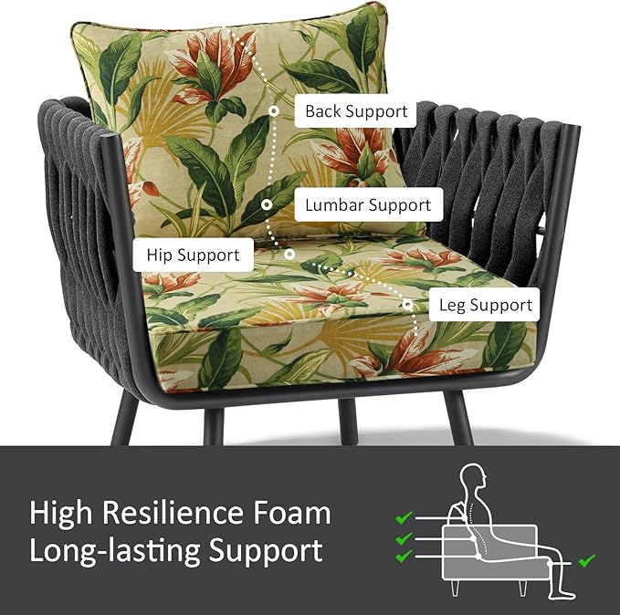 Outdoor Patio Chair Cushions Set, 24" x 24", Set of 2, Water-Repellent, Fade Resistant, Deep Seat Bottom and Back Cushion for Backyard, Couch, Sofa and Patio Furniture, Yellow Flower