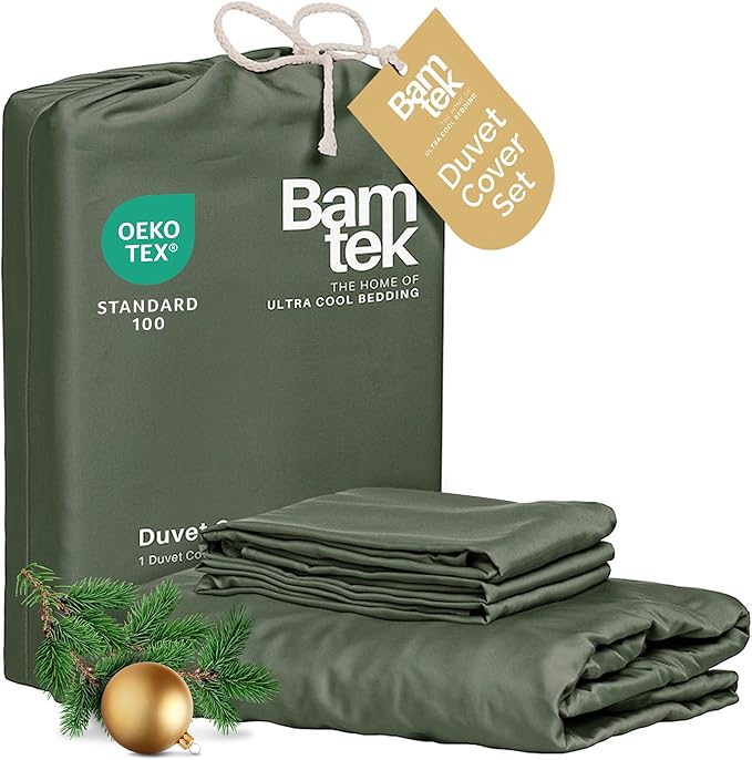 Duvet Cover Set - 100% Viscose Derived from Bamboo Duvet Cover King Size, 3 PC Luxury Cooling Duvet Cover for Hot Sleepers, Silky Buttery Soft Comforter Cover & 2 PC King Pillowcases, Moss