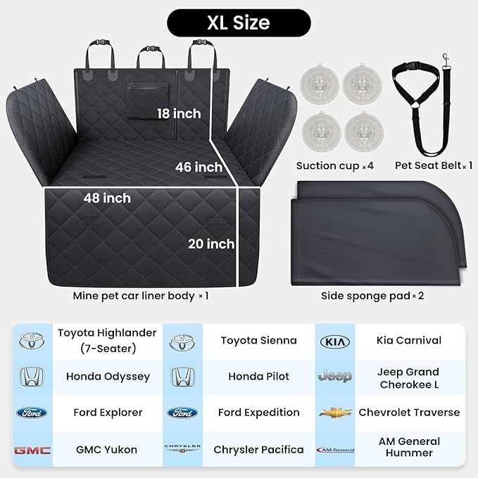 REEVAA SUV Cargo Liner for Dogs, Full Coverage Non-Slip Cargo Cover with Cushioned Sides to Protect Your Dog, Waterproof & Durable, Machine Washable Trunk Protector Mat (XL, Black)