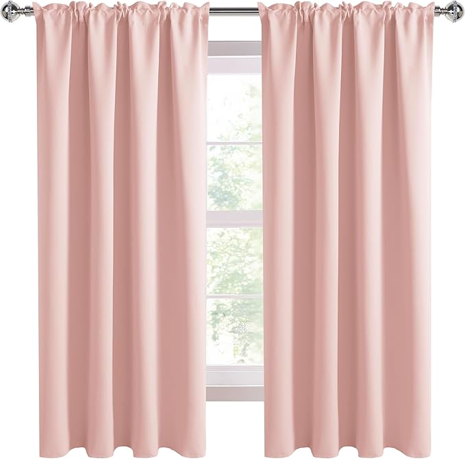 DWCN Blackout Curtains – Thermal Insulated, Energy Saving & Noise Reducing Bedroom and Living Room Curtains, Blush Pink, W 42x L 63 Inch, Set of 2 Rod Pocket Curtain Panels