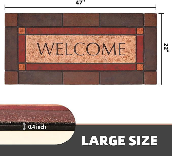 Large 47"x22" Heavy Duty Welcome Mat Outdoor with Non-Slip Rubber Backing - Durable Outdoor Door Mat for Front Door Entrance, Garage, Patio & High Traffic Areas（Welcome - Style3）