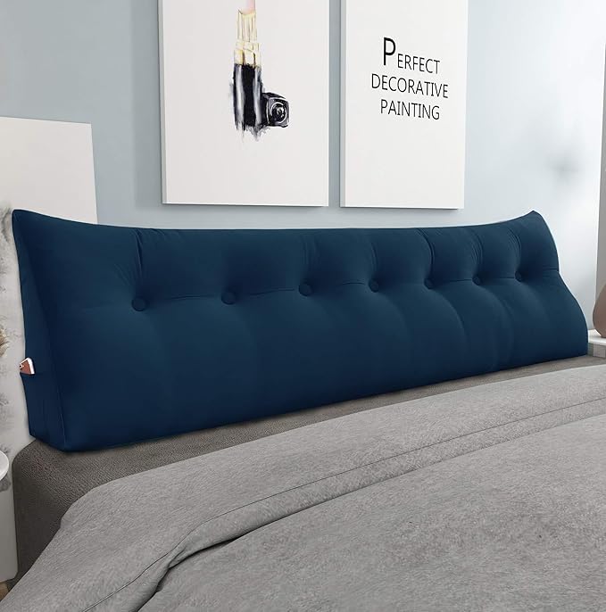 Wedge Headboard Pillow Dorm Room Reading Pillow Back Support for Sitting Up in Bed Bolster Lumbar Cushion Body Positioning Bedrest Velvet 76in Navy Blue King