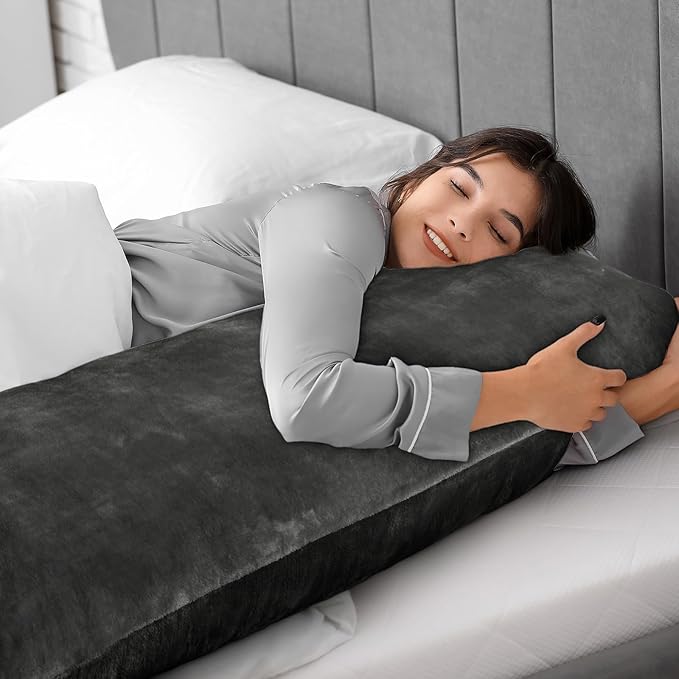 BEDELITE Body Pillow Cover with Zipper Closure, Super Soft and Cozy Fuzzy Fleece Pillowcase 20 x 54 Inches, Luxury Fluffy Plush Long Body Pillow Pillowcase for All Seasons(Dark Gray)