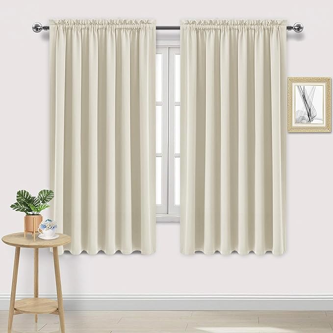 DWCN Blackout Curtains for Living Room Thermal Insulated, Energy Saving & Noise Reducing Bedroom Curtains, Light Beige, W 70x L 63 Inch, Set of 2 Rod Pocket Curtain Panels