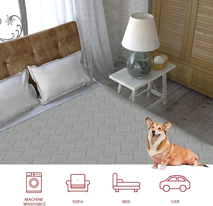 Moonsea Waterproof Blanket Dog Bed Cover with Non-Skid Bottom, Couch Cover for Dogs, Mattress Protector Furniture Protector, Bed Couch Sofa(102" X 82") Grey