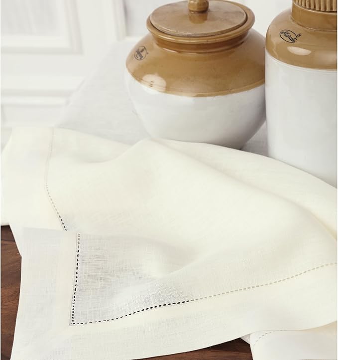 Solino Home Linen Ivory Table Runner 120 Inches Long - 100% Pure Linen 14 x 120 Inch Table Runner for Christmas, New Year - Classic Hemstitch