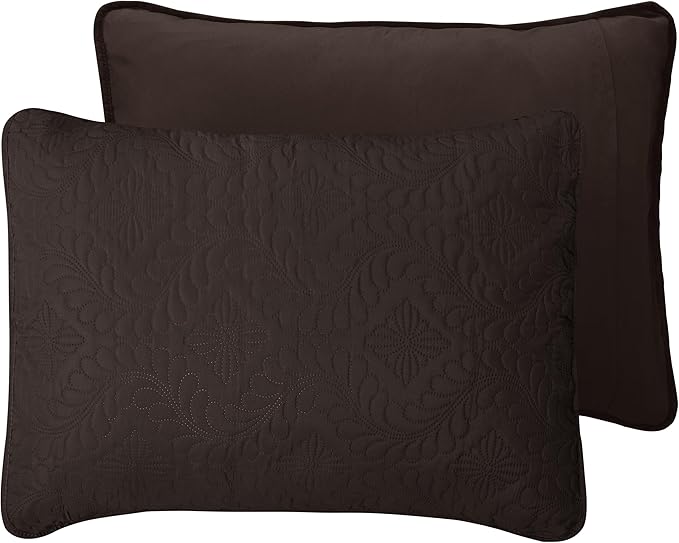 Easy-Going Full/Queen Size Reversible Quilt Set with 1 Quilt and 2 Pillow Shams, Soft Bed Quilt Cover, Water Resistant Lightweight Bedspread, Stain Resistant, Olive Leaf-Chocolate/Beige