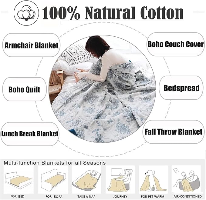 MSGKV Throw Blanket 100% Cotton Blankets Stitch Blanket,Versatile Knit Woven Super Soft Warm & Decorative Blankets for Chair Bed Sofa Couch and Bedroom Living Room,60''Wx 80''L