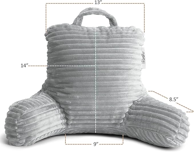 Nestl Reading Pillow for Kids & Teens with Shredded Memory Foam, Luxe Cut Plush Backrest Pillows for Reading and Gaming, For use on Couch, Bed, Floor, Adjustable Support with Washable Cover Light Grey