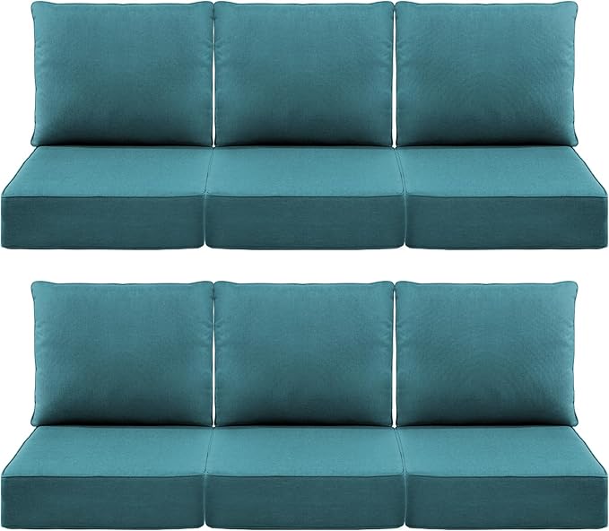 Luxury 6" Outdoor Cushions for Patio Furniture, 24x24x6" Thick Seat Cushion Set of 6, Fade Resistant Couch Chair Replacement Cushions High Density Deep Wicker Chair Cushion w/ Removable Cover, Green