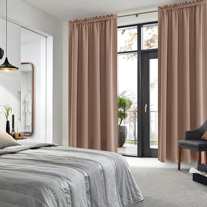 DWCN Blackout Curtains Room Darkening Thermal Insulated Bedroom Curtains Window Curtain Panels, 52 x 84 inches Long, Set of 2 Khaki Rod Pocket Drapes