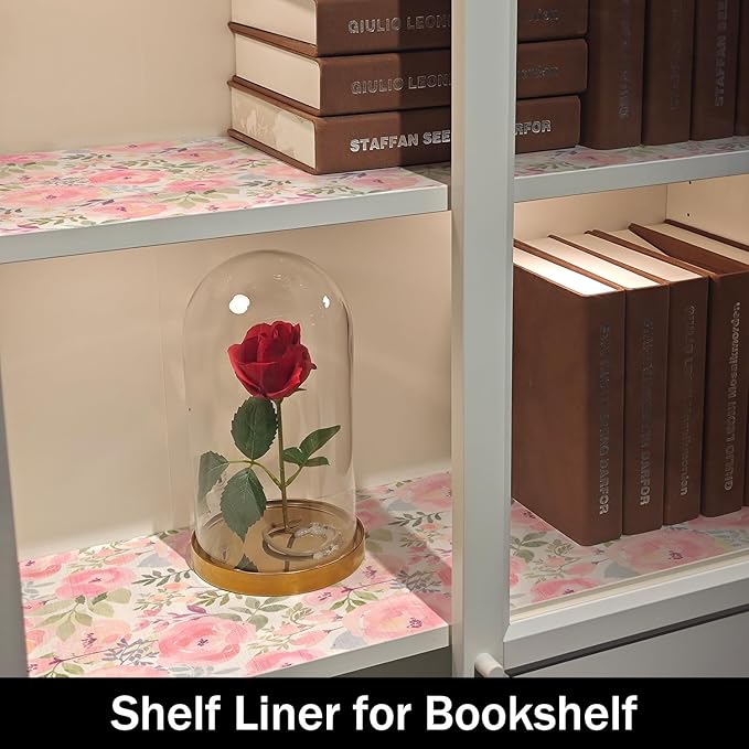 Peach Peony Shelf and Drawer Liner 12IN x 20FT,Non-Adhesive and Strong Non-Slip Floral Cabinet Drawer Liners for Kitchen Shelf, Waterproof Cupboard Liners,Easy to Clean