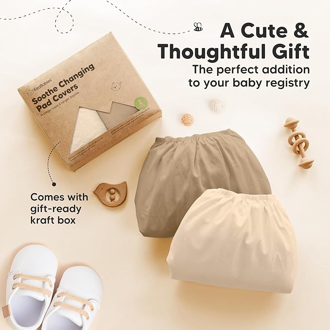 2-Pack Organic Changing Pad Covers for Girl, Boy, Neutral - 100% Cotton Changing Table Pad Cover, Soft Baby Nursery Diaper Changing Pad Sheets, Contour Changing Pads Liners, Change Pad Cover (Pecan)