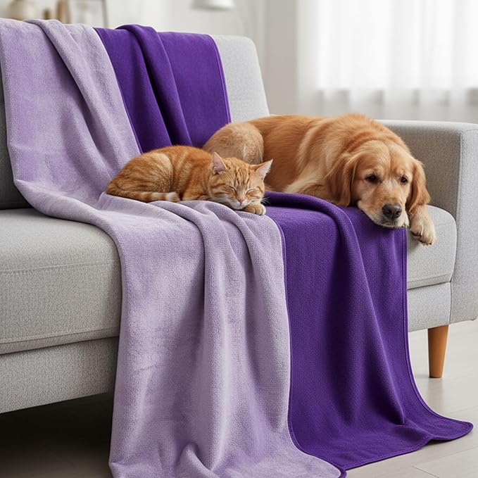 Waterproof Blanket for Bed Couch Sofa, 40''x60'' Reversible & Washable, Fleece and Flannel Waterproof Mat, Water Resistant Bed Cover, Leakproof Mattress Protector(Light Purple/Dark Purple)