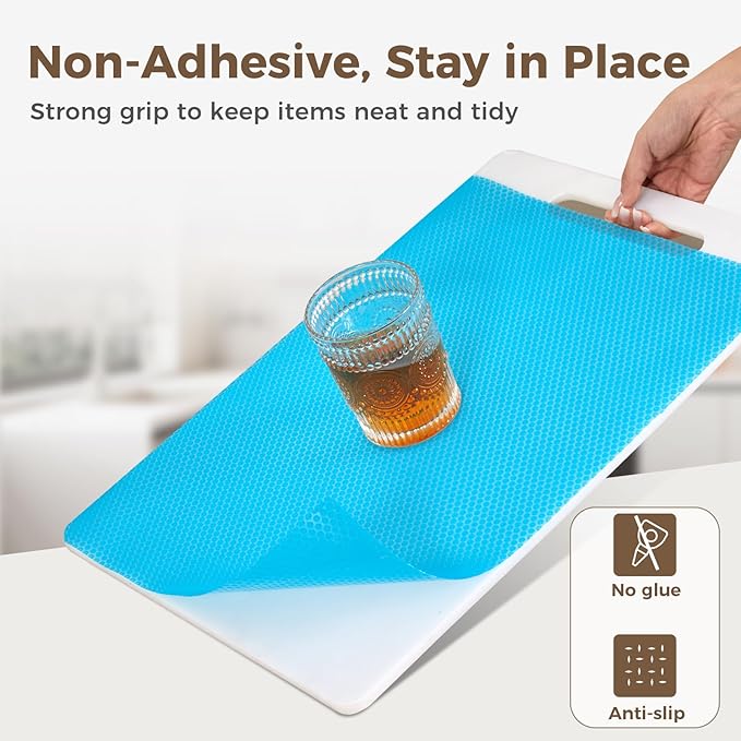 100% EVA Shelf Liner for Kitchen Cabinet, 12" x 240" Drawer Liners Non Adhesive Non Slip Waterproof Plastic Paper, Dresser Pantry Bathroom Refrigerator Protector, Blue