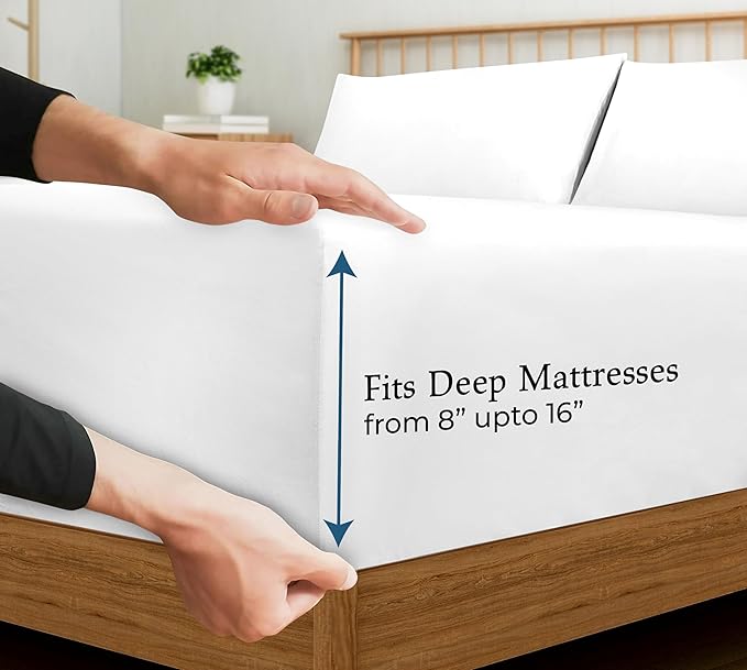 Royale Linen 400 Thread Count 100% American Grown Cotton Fitted Sheet Twin Size - All Around Elastic Fitted Sheet - Luxury Sateen Weave - Snug Fit Bottom Sheet Fit Up to 16" (Twin, Signature White)