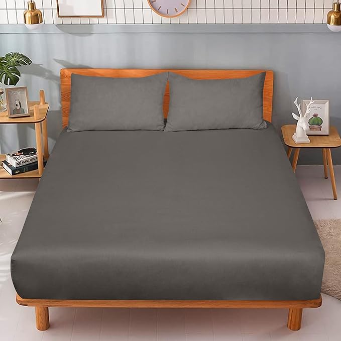 ROYALE LINENS 300 Thread Count 100% Long Staple Combed Cotton Fitted Sheet Twin XL - Super Soft Deep Pocket Bottom Sheet - Fitted Sheets Only - Elastic Sheets (Twin XL, Grey)