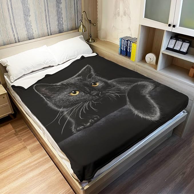 HommomH Black Cat Blanket for Women Girls, Cat Lover Gifts, Soft Fleece Throw Blankets for Sofa Couch Bed, Cozy Home Decor for Bedroom Living Room, 50" x 80"