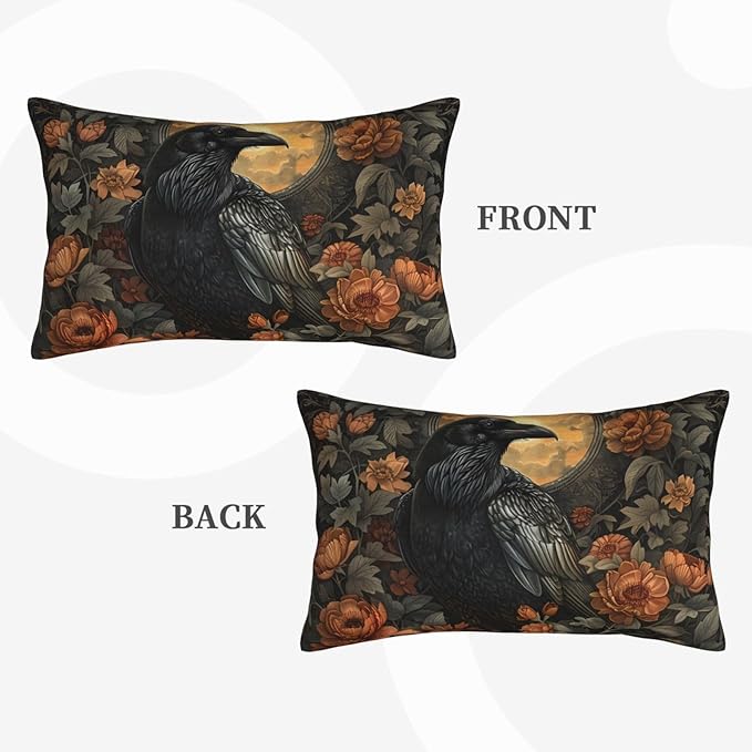 Mystical Raven Art Print Decor, William Morris Abstract Vintage Floral Design 20x12 inches Throw Pillow Covers Square Pillowcases Decor for Bed Couch Sofa Room Cushion Covers