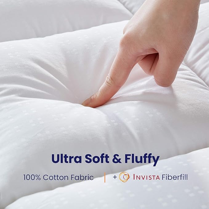 SLEEP ZONE Full Size Cotton Mattress Pad, Machine Washable Mattress Protector Cover, Soft Cotton Top Cooling Mattress Topper Fits 8-21 inch Deep Pocket, Full