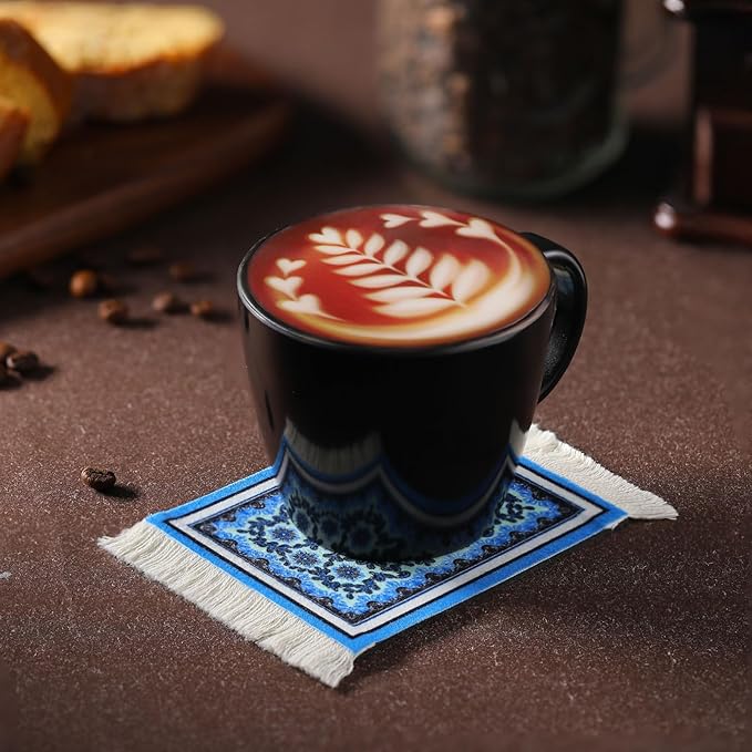 4 Pieces Rug Table Coasters Table Drink Holders Oriental Design Fabric Carpet Drink Mats Oriental Design Fabric Elegant Carpets Kitchen and Bar Mats for Home Office (Square,Novelty Pattern)