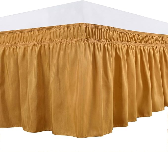 Gold Wrap Around Bed Skirts with 16" Drop - Three Sides Fabric Adjustable Elastic Dust Ruffle Silky Soft -600 TC Stretchy Bed Skirt-Twin(39"X 75") Gold