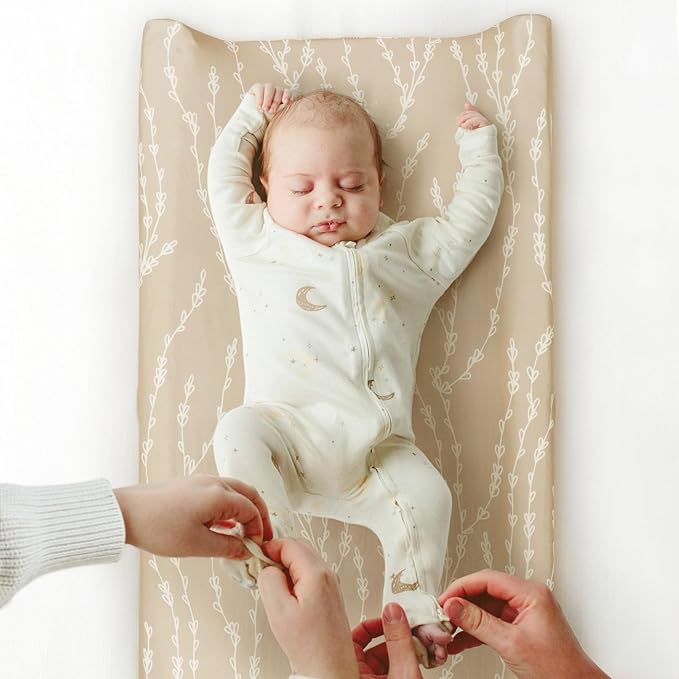 GRSSDER Stretchy Ultra Soft Jersey Knit Changing Pad Cover Set 2 Pack, Stylish Breathable and Come with The Buckle Strap Holes, Universal Fitted Safe and Snug