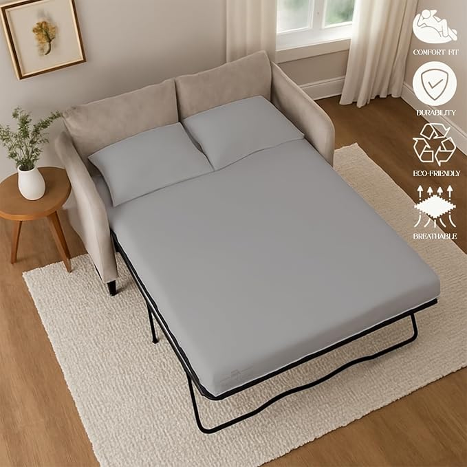 Sleeper Sofa 4 Piece Bed Sheet Set Premium Quality 100% Cotton 500 Thread Count, Smooth & Super Soft Sateen Weave, Extra Soft Bed Sheets, Wrinkle Free, 4 Inch Deep Pocket (Full, Silver)