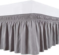 Silver Wrap Around Bed Skirts with 16" Drop - Three Sides Fabric Adjustable Elastic Dust Ruffle Silky Soft -600 TC Stretchy Bed Skirt-King(76"X 80") Silver