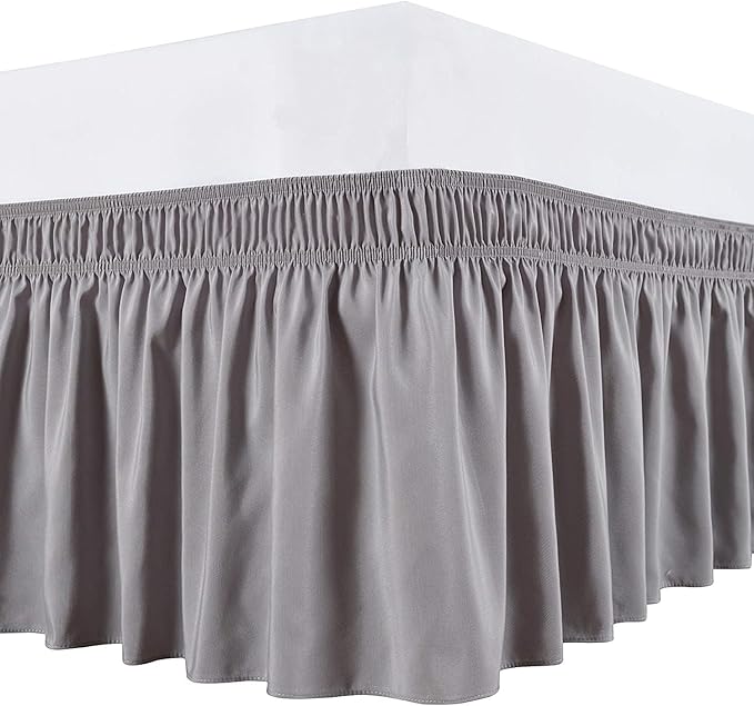 Silver Wrap Around Bed Skirts with 16" Drop - Three Sides Fabric Adjustable Elastic Dust Ruffle Silky Soft -600 TC Stretchy Bed Skirt-Full(54"X 75") Silver