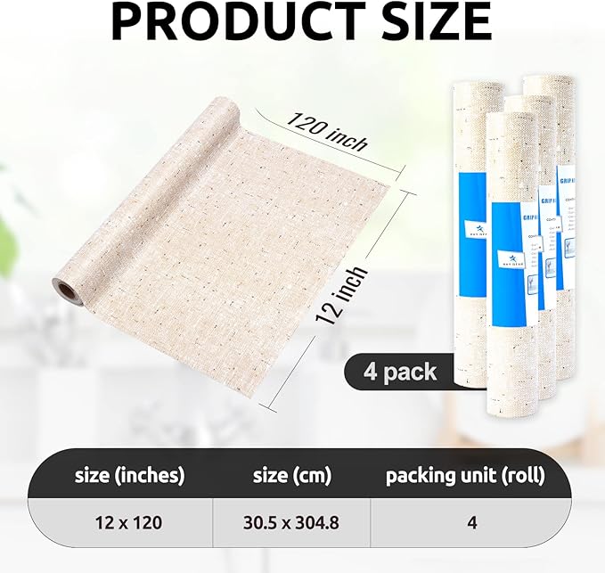 RAY STAR 12X120 Inch Shelf Liner for Kitchen Cabinets, Non-Adhesive Cabinet Liner Washable, PVC Drawer Liner for Dresser Non-Slip Bathroom (Yellow)(4 Roll)