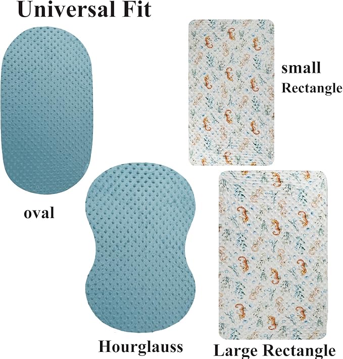 Dot Bassinet Sheet Set 2 Pack Stretch Fitted Bedside Sleeper Bassinet Sheets Sheets,Ultra Soft, for Baby Girls and Boys Blue, Seahorse