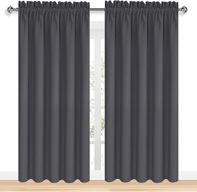 DWCN Bedroom Blackout Curtains 70 x 84 Inches Length 2 Panels Set, Solid Thermal Insulated Energy Saving Rod Pocket Window Treatment Curtains Blackout Drapes (W70 x L84 Inch, Dark Grey)